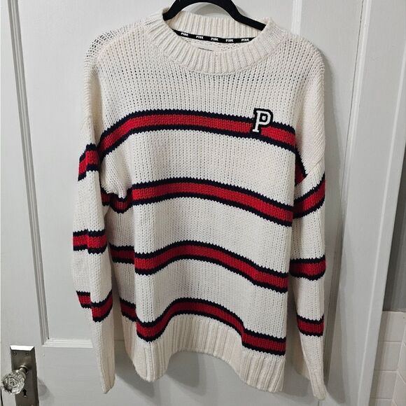 PINK Victoria's Secret Sweaters - PINK oversized sweater. Red, blue and cream. Like new, sz small
